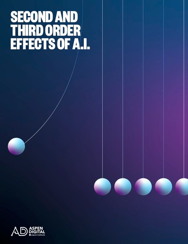 An illustration of a Newton’s cradle device. It represents the second and third order effects of AI.