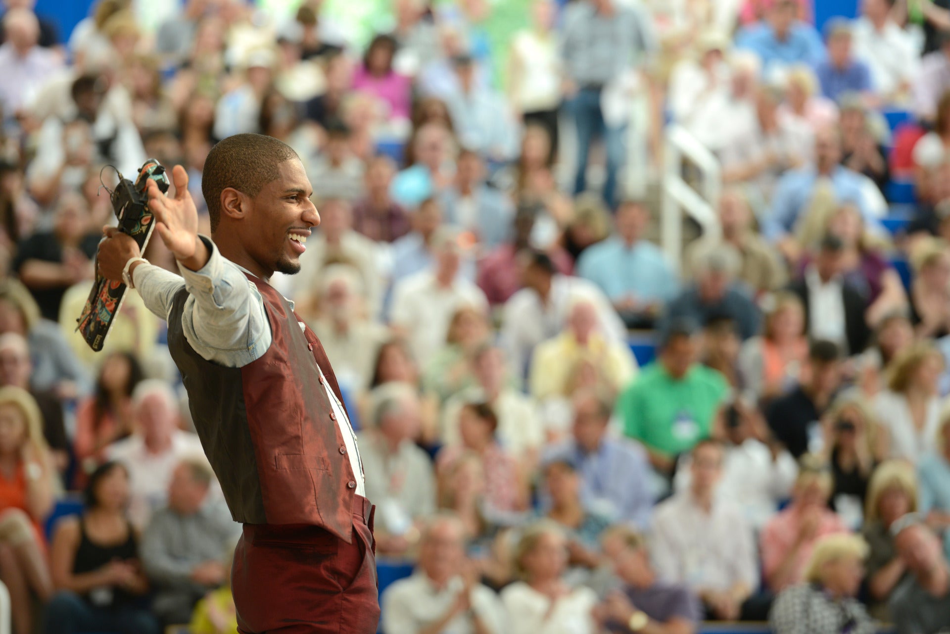 American singer and songwriter Jon Batiste performs for the first time at the Benedict Music Tent in 2014.