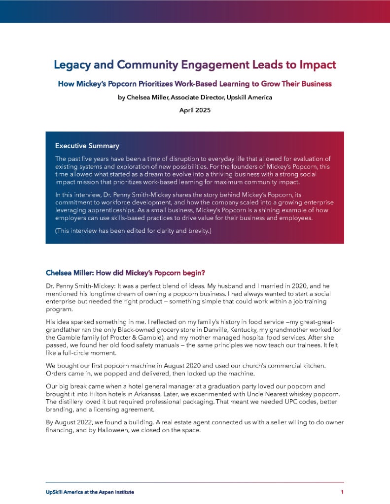 Legacy and Community Engagement Leads to Impact: How Mickey’s Popcorn Prioritizes Work-Based Learning to Grow Their Business