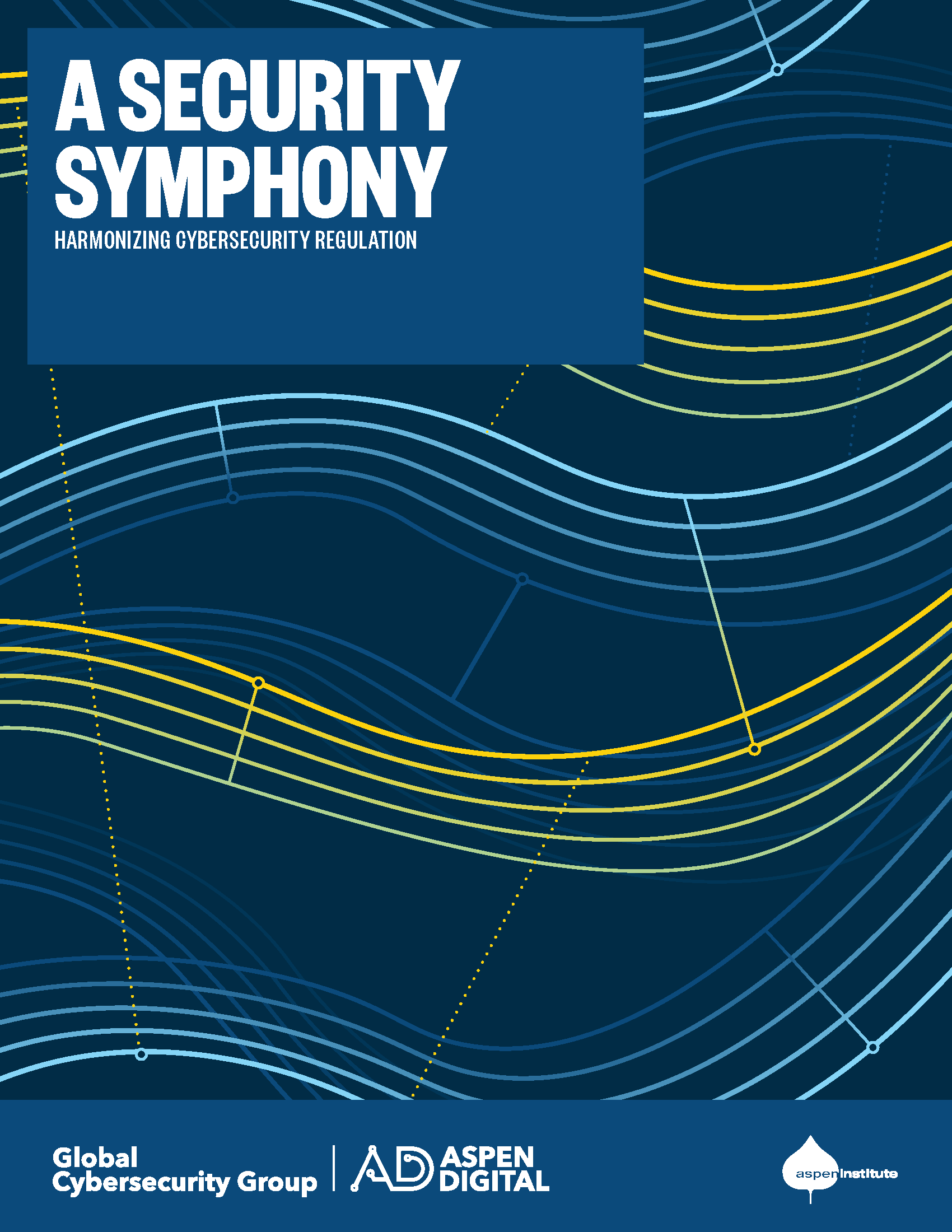 An abstract illustration resembling bars of music, representing the harmonization of cybersecurity regulation.