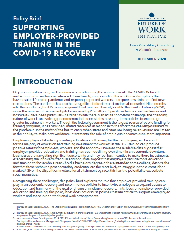 Supporting Employer-Provided Training in the COVID-19 Recovery